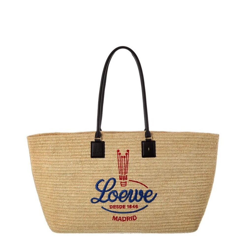 Loewe Verano Xl Raffia & Leather Tote, Beige